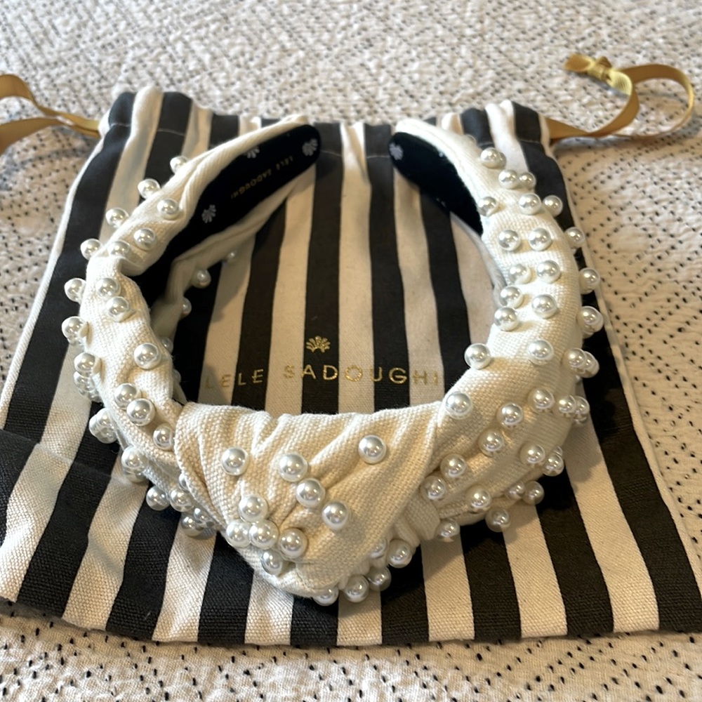 Lele Sadoughi Ivory Woven Pearl Headband